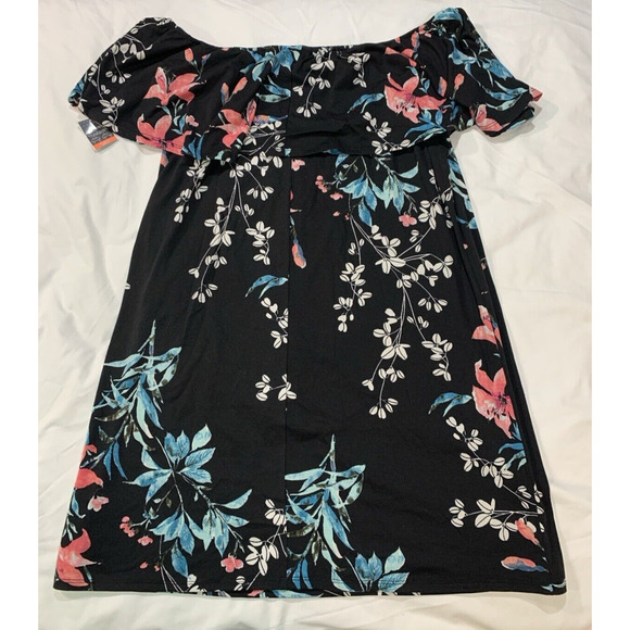 West Loop Women's Floral Dress Off Shoulders Ruffles Sz XL Off Black Floral - Picture 3 of 10